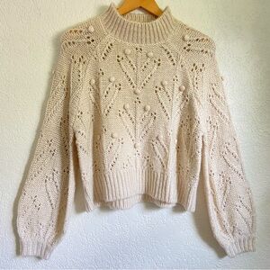Revolve Silverflint Cream Wool Blend Pom Pom Sweater